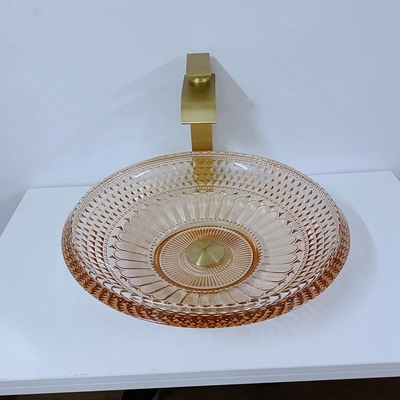 राउंड वॉश बेसिन बाउल क्रिस्टल ग्लास एम्बर कलर बाथरूम L450 * W450 * H120mm