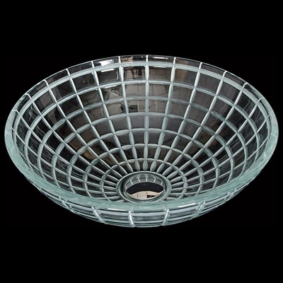 टेम्पर्ड ग्लास वॉश बेसिन बाउल 420mm लंबाई गोल ग्लास वेसल वैनिटी सिंक