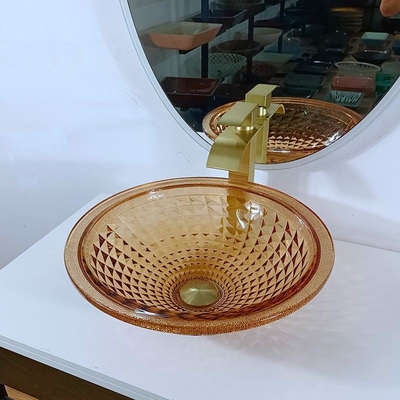 वैनिटी आर्टिस्टिक राउंड बेसिन बाउल इटैलियन डिज़ाइन एम्बर ग्लास वेसल सिंक