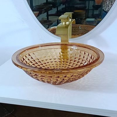 वैनिटी आर्टिस्टिक राउंड बेसिन बाउल इटैलियन डिज़ाइन एम्बर ग्लास वेसल सिंक